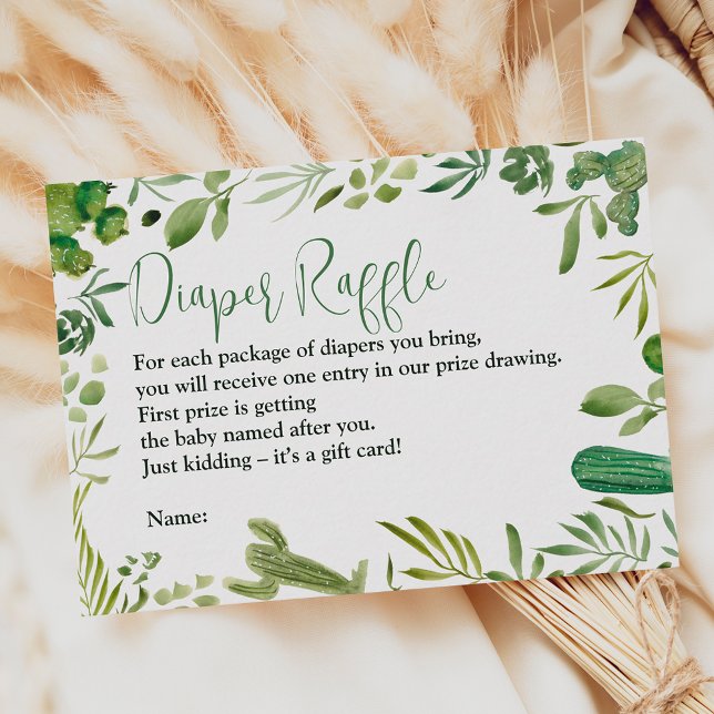 Boho cactus green gender neutral diaper raffle enclosure card (Boho cactus green gender neutral diaper raffle enclosure card)