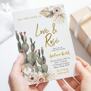 Boho Cactus Love and Rosé Bridal Shower Invitation