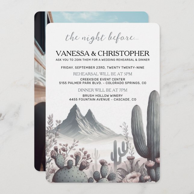 Boho Cactus Night Before Wedding Rehearsal Invitation (Front/Back)