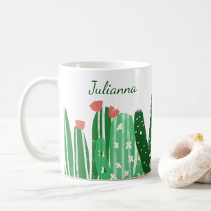 Boho Cactus Painting in Green Personalised Coffee Mug