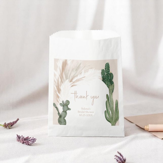 Boho cactus pampas arch desert bridal shower  favour bag (Boho cactus pampas arch desert bridal shower favor bag)