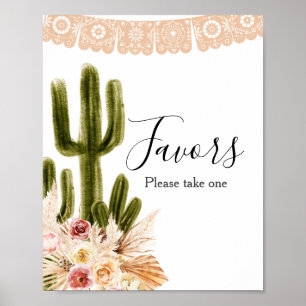 Boho Cactus Pink Flowers Pampas Grass Favor Sign