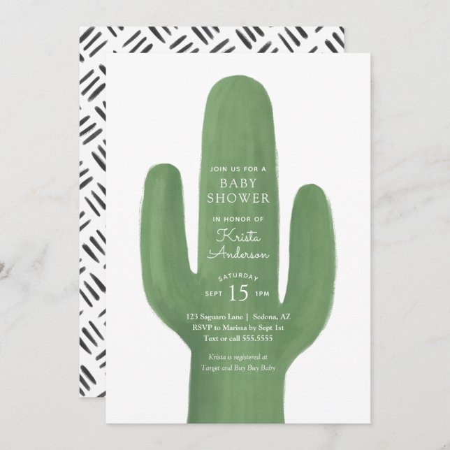 Boho Cactus Southwestern Baby Shower Invitation (Front/Back)