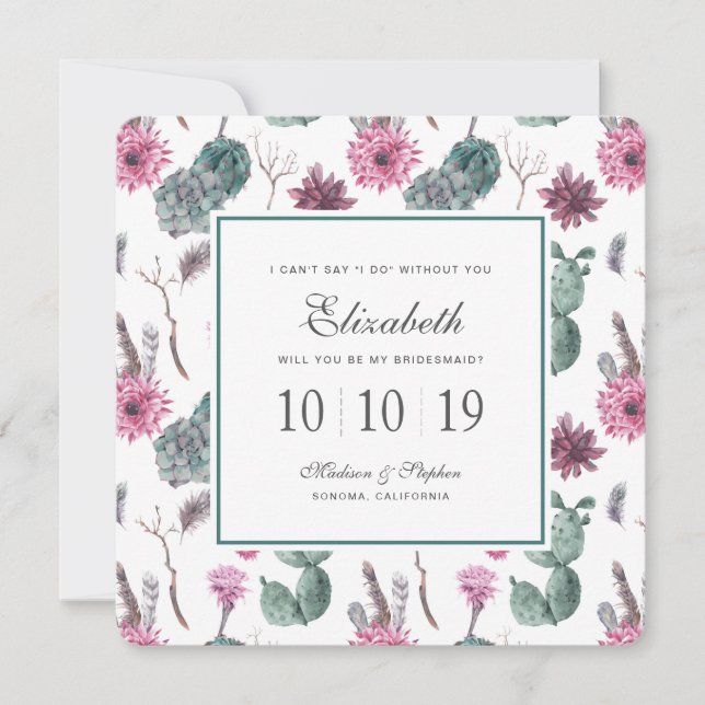 Boho Cactus, Succulent & Floral - Bridesmaid Invitation (Front)