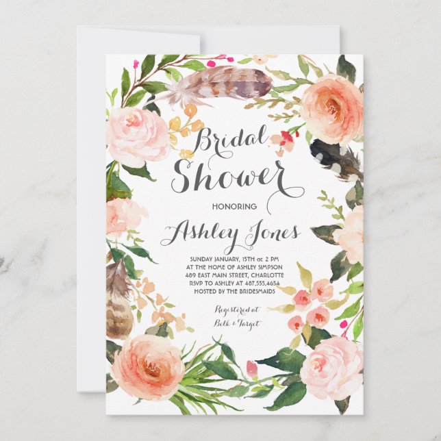 Boho  cactus  succulents Bridal Shower Invitation (Front)