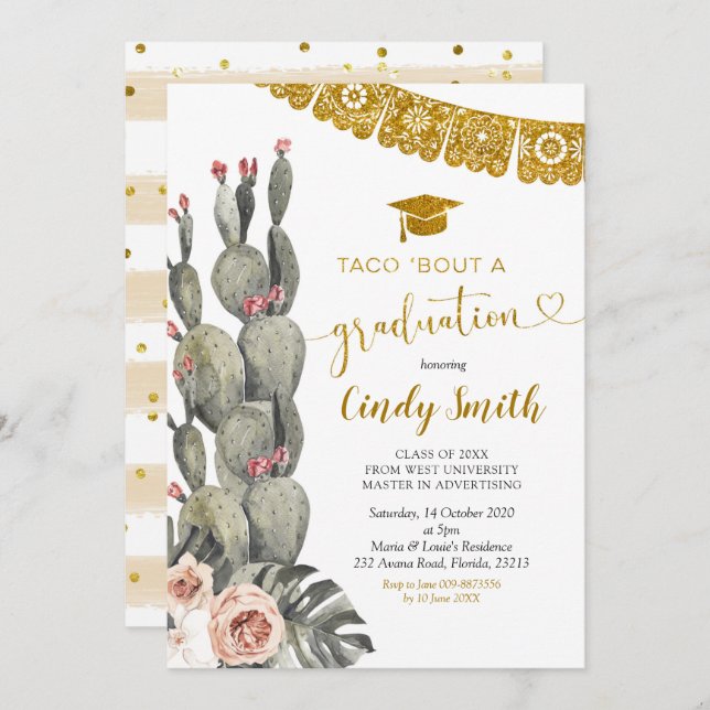 Boho Cactus Taco Bout a Graduation Invitation (Front/Back)