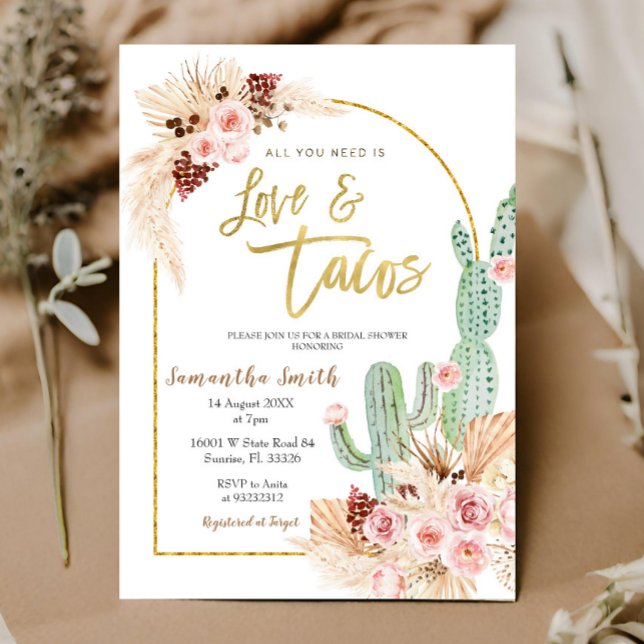 Boho Cactus Taco bout love Bridal Shower Invitatio Invitation (Creator Uploaded)
