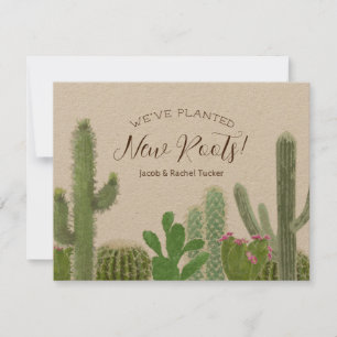 Boho Cactus Watercolor New Roots Kraft Moving Card