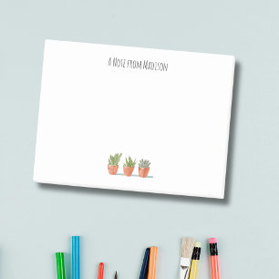 Boho Cactus Watercolor Potted Plant Monogram Post-it Notes