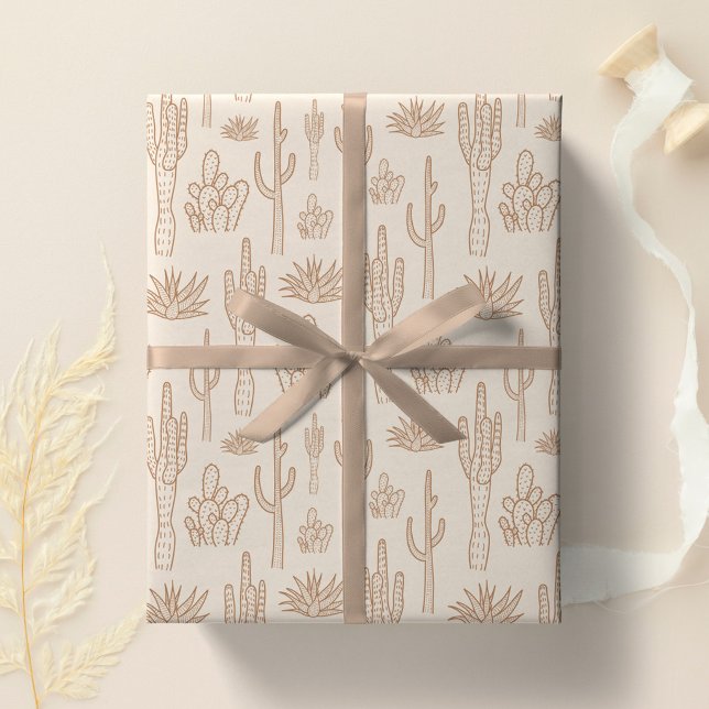 Boho Cactus Western Southern Desert Warm Neutral Wrapping Paper (Creator Uploaded)