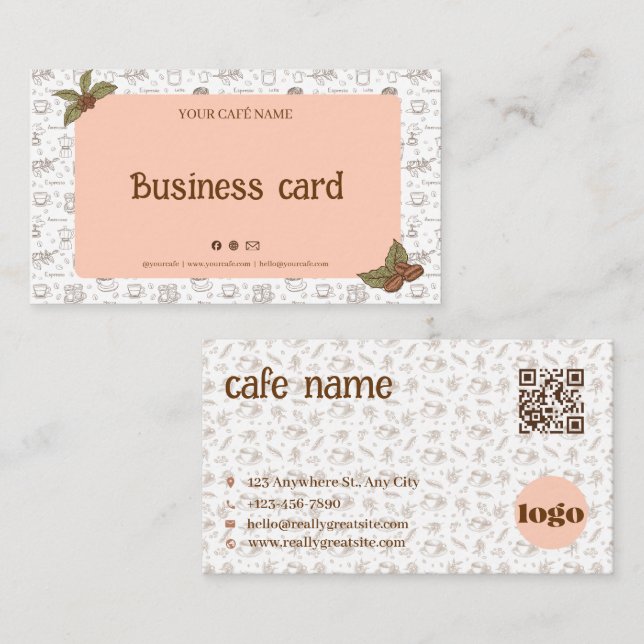 Boho Cafe Business Card QR Code Logo (Front/Back)