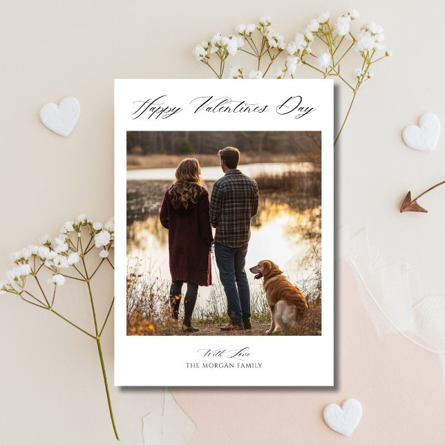 Boho Calligraphy Black White Valentines Day Family Holiday Card (Creator Uploaded)