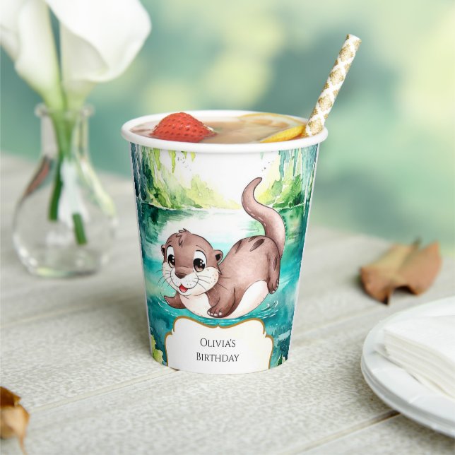 Boho Calm Otter Birthday Paper Cups (Insitu)