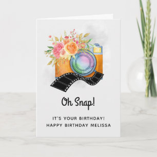 Boho Camera & Florals Watercolor Birthday Card