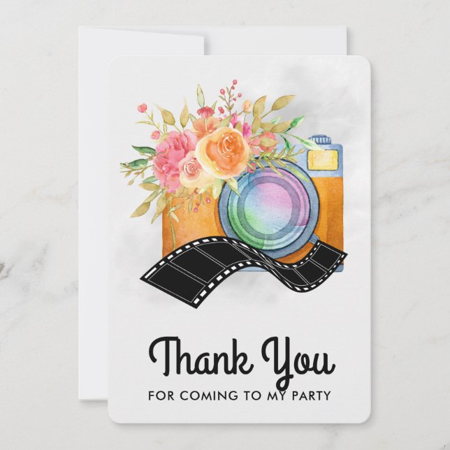 Boho Camera & Florals Watercolor Thank You Card (Front)