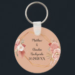 Boho Caramel-Tone Floral Collage Key Ring<br><div class="desc">Boho Multicolor Floral Collage Caramel Keychain
A beautiful addition to a reception or post reception gift bags.  Lovely mixture of flowers,  faux gold frame,  and romantic icing color.</div>