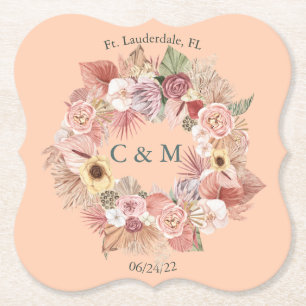 Boho Caramel-Tone Floral Collage Paper Coaster