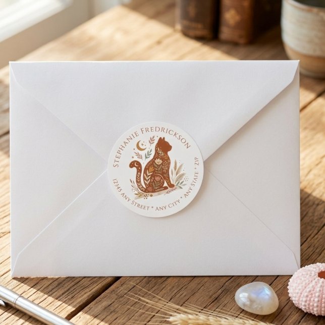 Boho Cat Address Labels – Cat Mom Gift (Boho cat lover return address label)