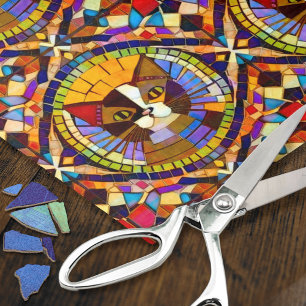 Boho Cat - Calico Portrait in Mosaic Tiles Fun Tissue Paper