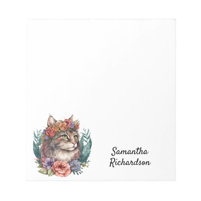Boho Cat Personalised Watercolor Notepad (Front)