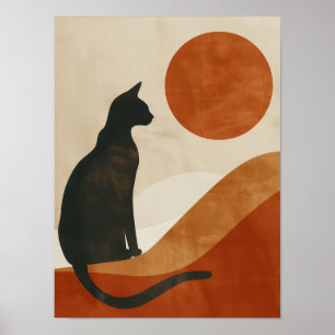 Boho Cat Silhouette Sunset Abstract Minimalist Poster