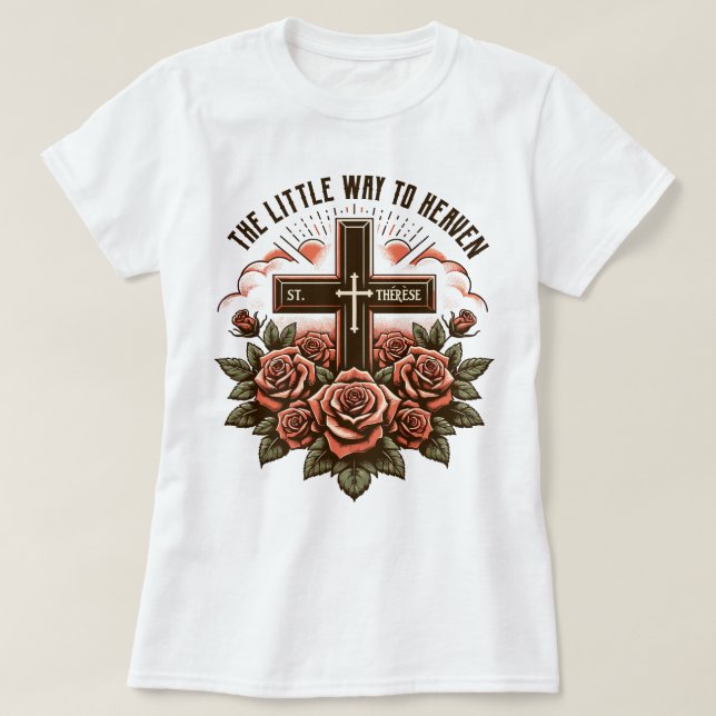 Boho Catholic St. Therese Little Way Traditional T-Shirt (Design Front)