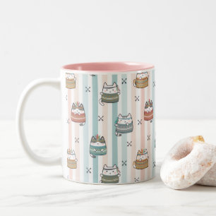 Boho Cats Tribal Pattern Two-Tone Coffee Mug