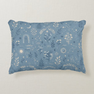 Boho Celestial Botanical Dusty Blue Cosy Decorative Cushion