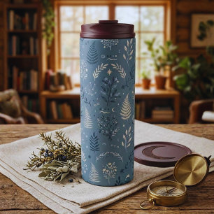 Boho Celestial Botanical Dusty Blue Drinkware Thermal Tumbler