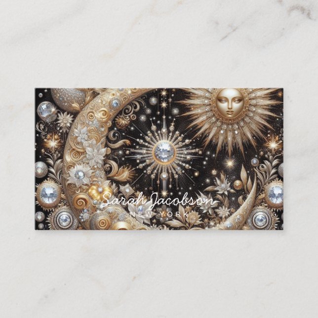 Boho Celestial Business Card – Cosmic Night Sky (Front)