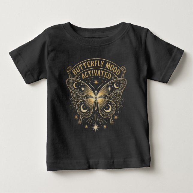 Boho Celestial Butterfly“Butterfly Mood Activated” Baby T-Shirt (Front)