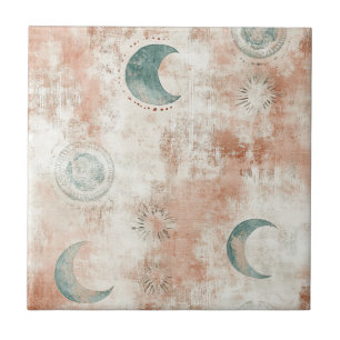Boho Celestial Floral Moon Pattern (10) Ceramic Tile