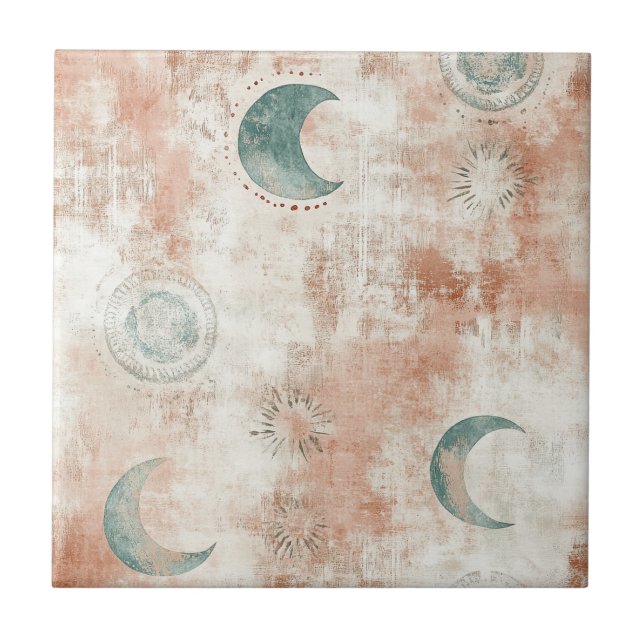 Boho Celestial Floral Moon Pattern (10) Ceramic Tile (Front)