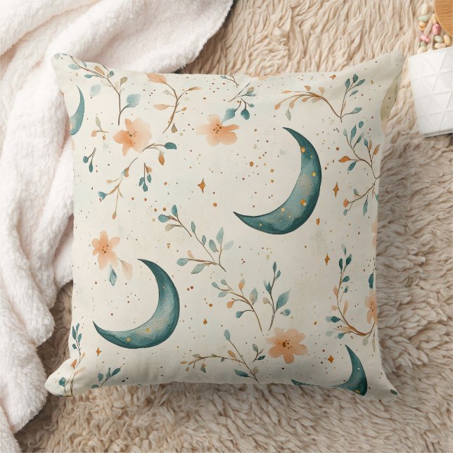 Boho Celestial Floral Moon Pattern (1) Cushion (Blanket)