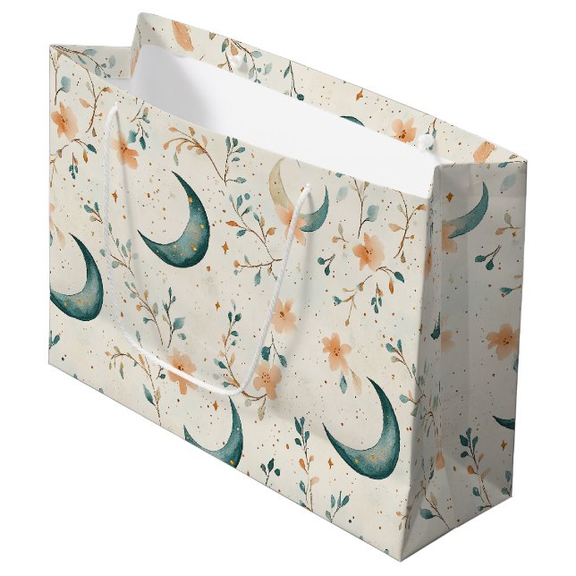 Boho Celestial Floral Moon Pattern (1) Large Gift Bag (Front Angled)