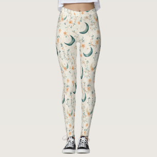 Boho Celestial Floral Moon Pattern (1) Leggings