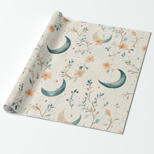 Boho Celestial Floral Moon Pattern (1) Wrapping Paper