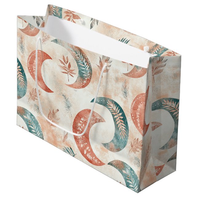 Boho Celestial Floral Moon Pattern (2) Large Gift Bag (Front Angled)