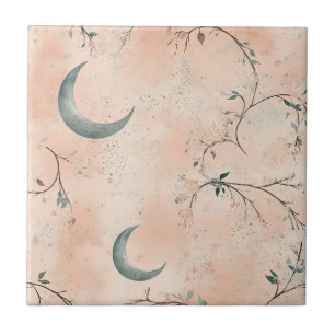 Boho Celestial Floral Moon Pattern (3) Ceramic Tile