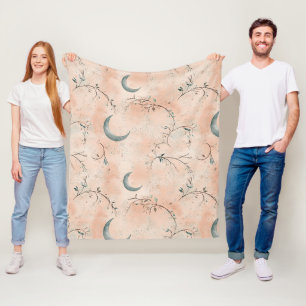 Boho Celestial Floral Moon Pattern (3) Fleece Blanket