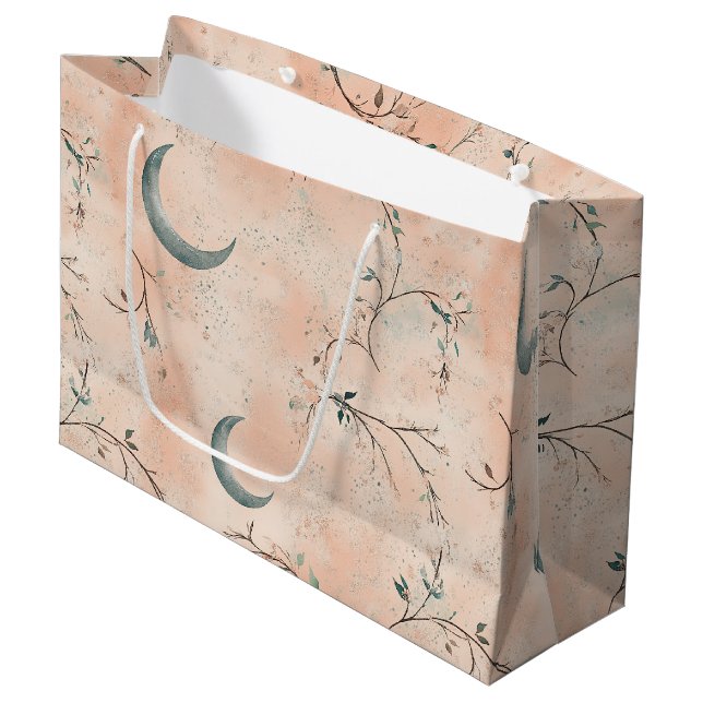 Boho Celestial Floral Moon Pattern (3) Large Gift Bag (Front Angled)