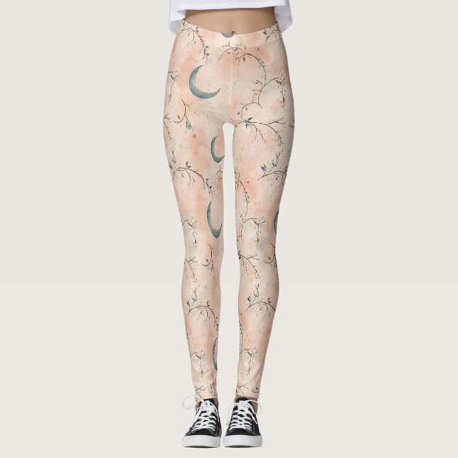 Boho Celestial Floral Moon Pattern (3) Leggings (Front)