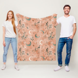 Boho Celestial Floral Moon Pattern (4) Fleece Blanket