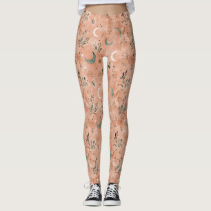Boho Celestial Floral Moon Pattern (4) Leggings