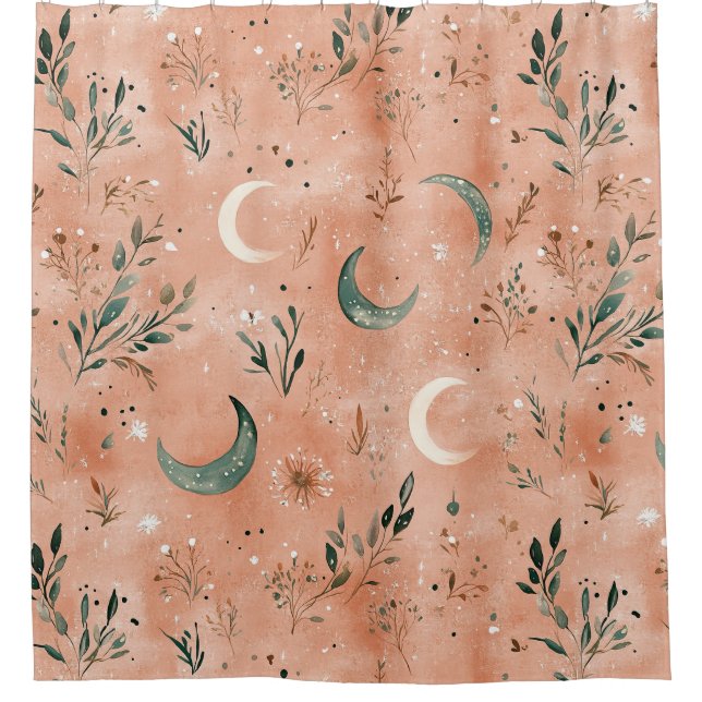 Boho Celestial Floral Moon Pattern (4) Shower Curtain (Front)