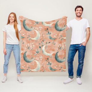 Boho Celestial Floral Moon Pattern (5) Fleece Blanket