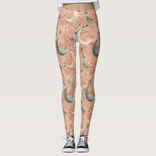 Boho Celestial Floral Moon Pattern (5) Leggings