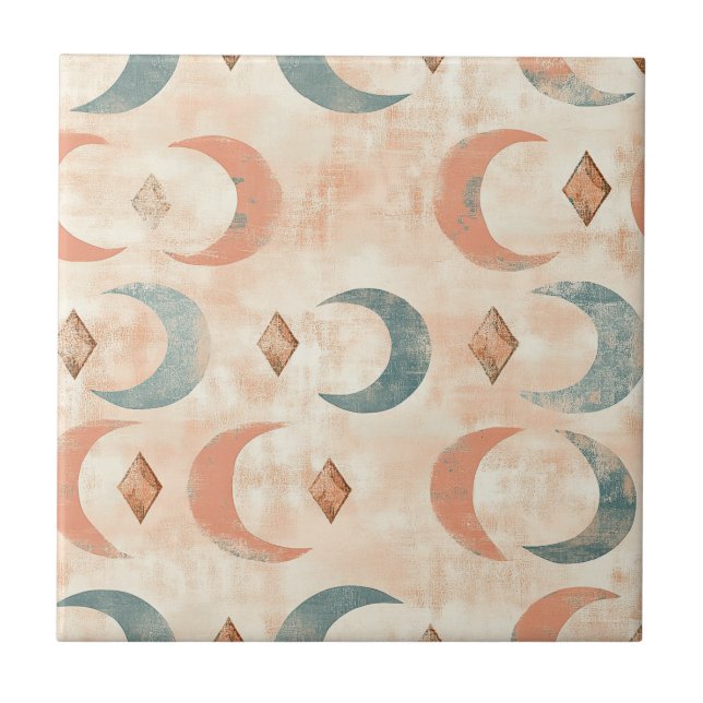 Boho Celestial Floral Moon Pattern (6) Ceramic Tile (Front)