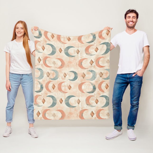 Boho Celestial Floral Moon Pattern (6) Fleece Blanket (In Situ)