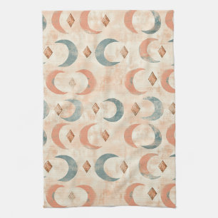 Boho Celestial Floral Moon Pattern (6) Tea Towel